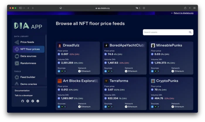 Explore 18,000+ NFT price feeds at https://app.diadata.org/